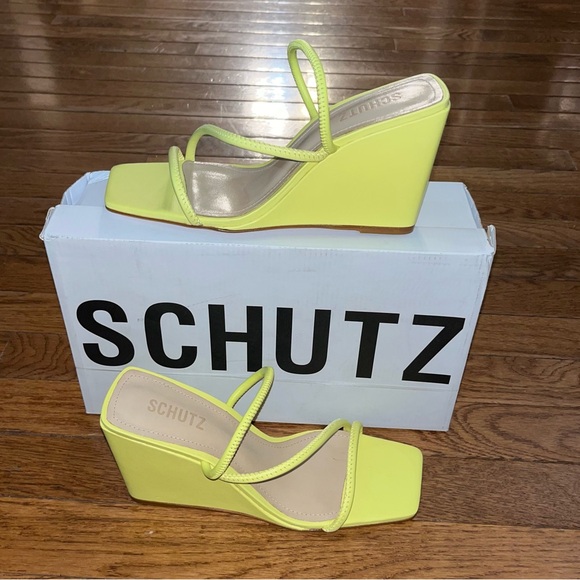 SCHUTZ Kiki Wedge Heel Sandals Green Apple Color Women’s Size 8 Square Toe - Picture 4 of 15